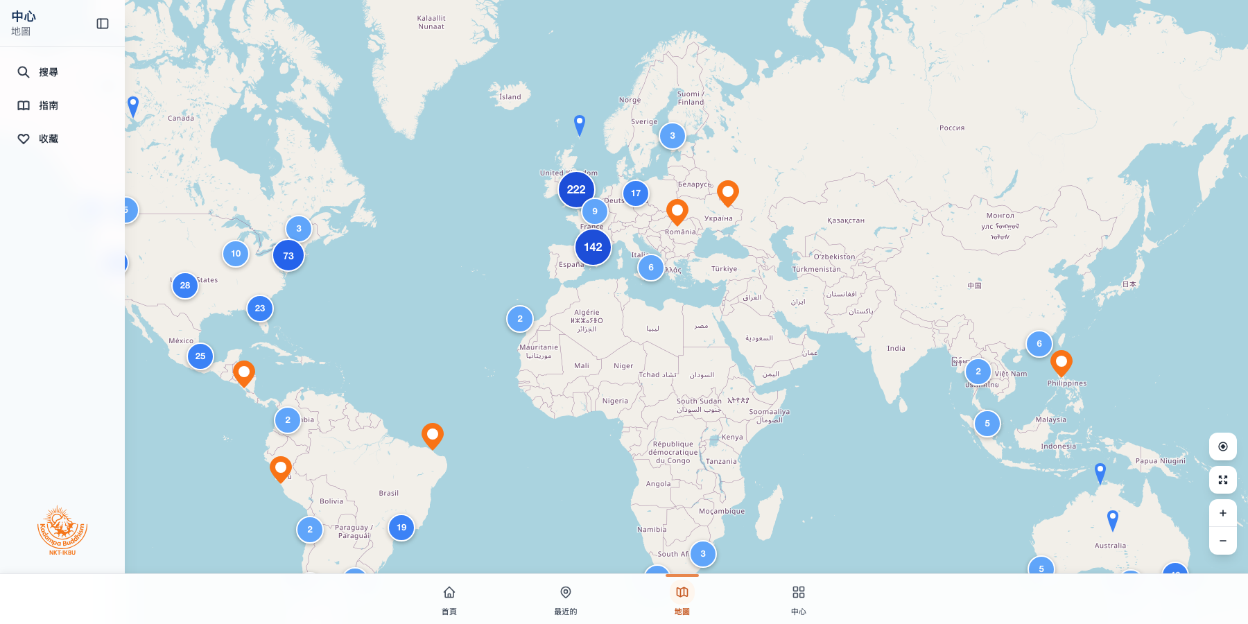 Interactive world map showing all Kadampa centers