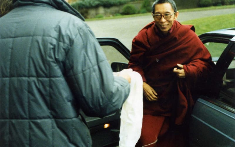 Venerable Geshe-la arriving at Manjushri Centre