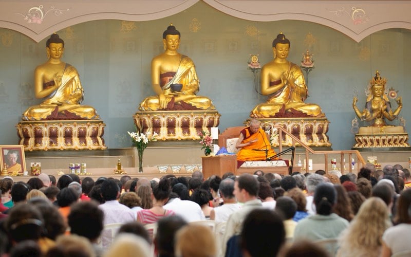 Venerable Geshe-la teaching at a Kadampa Temple in Brazil