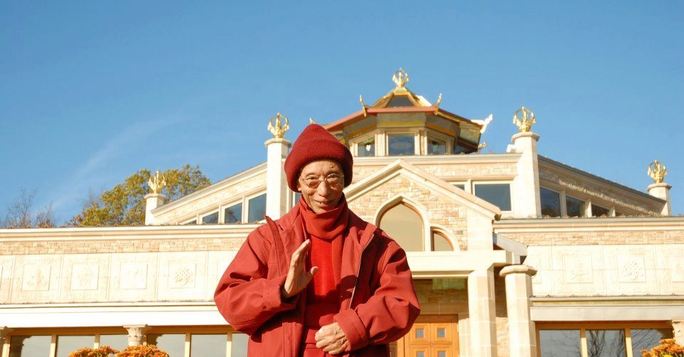 Venerable Geshe Kelsang Gyatso Rinpoche outside the Temple for World Peace in New York.