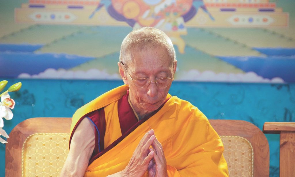 Geshe-la Praying in Portugal 2013 resize-web